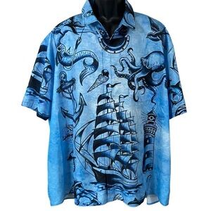 HarDaddy Mermaid Chest Pocket Short Sleeve Casual Hawaiian Shirt
